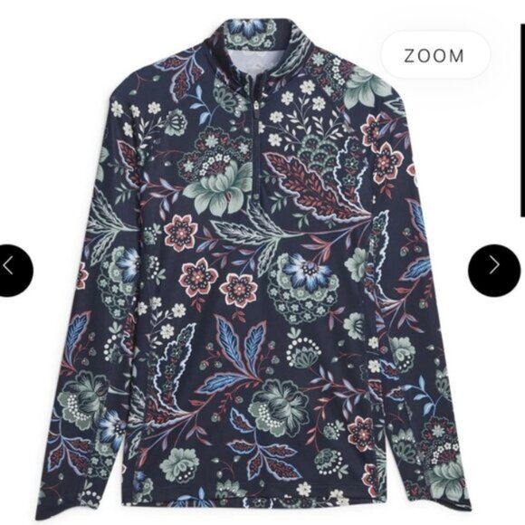 NWT Puma x Liberty Women's Navy Floral Quarter Zip Long Sleeve Blouse Top Size M - Picture 3 of 8